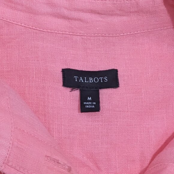 Talbots Shirt Top M Pink 100% Linen Sleeveless Button Up Pockets Coastal Beach - Picture 8 of 10